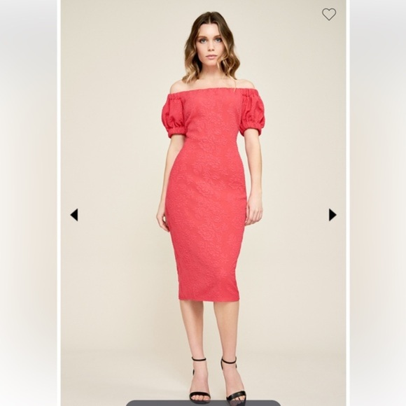 TADASHI SHOJI Penelope coral pink textured off the shoulder dress Sz 2. NWT - Picture 1 of 16